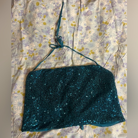 Wild Fable LG blue sequin tie top - Picture 3 of 11